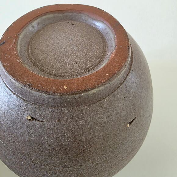 Vintage Studio Pottery Modernist Vase Round Brown Black Brushstroke Design - Picture 12 of 14